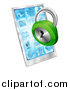 Vector Illustration of a 3d Green Padlock Emerging from a Cell Phone by AtStockIllustration