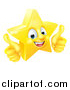 Vector Illustration of a 3d Happy Golden Star Emoji Emoticon Character Giving Two Thumbs up by AtStockIllustration