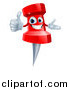 Vector Illustration of a 3d Happy Red Push Pin Mascot Holding a Thumb up by AtStockIllustration