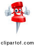 Vector Illustration of a 3d Happy Red Push Pin Mascot Holding Two Thumbs up by AtStockIllustration