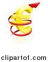 Vector Illustration of a 3d Increase Spiraling Red Arrow Around a Golden Euro Currency Symbol by AtStockIllustration