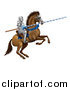 Vector Illustration of a 3d Jousting Knight Holding a Lance on a Rearing Horse by AtStockIllustration