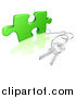 Vector Illustration of a 3d Key Ring Attached to a Puzzle Piece by AtStockIllustration