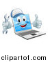 Vector Illustration of a 3d Laptop Computer Repair Character Holding a Wrench and Thumb up by AtStockIllustration