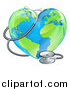 Vector Illustration of a 3d Medical Stethoscope Around a Heart Earth Globe by AtStockIllustration