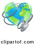 Vector Illustration of a 3d Medical Stethoscope Around a Heart World Earth Globe by AtStockIllustration