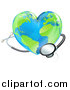 Vector Illustration of a 3d Medical Stethoscope Around a Heart World Earth Globe by AtStockIllustration