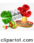 Vector Illustration of a 3d Mexican Flag Colored Happy Cinco De Mayo Text Design with a Sombrero and Maracas by AtStockIllustration