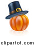 Vector Illustration of a 3d Orange Thanksgiving Pumpkin with a Pilgrim Hat and Reflection by AtStockIllustration