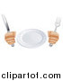 Vector Illustration of a 3d Pair of Hands Holding a Knife and Fork by a Plate by AtStockIllustration