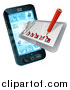 Vector Illustration of a 3d Pencil and Survey Check List Emerging from a Smart Cell Phone Screen by AtStockIllustration