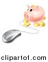 Vector Illustration of a 3d Piggy Bank with Coins Connected to a Computer Mouse by AtStockIllustration