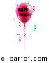 Vector Illustration of a 3d Pink Party Balloons and Confetti Ribbons with Happy Birthday Text by AtStockIllustration