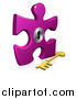 Vector Illustration of a 3d Purple Puzzle Piece Lock with a Skeleton Key by AtStockIllustration