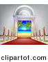 Vector Illustration of a 3d Red Carpet Leading to a Doroway with a Tropical Beach by AtStockIllustration