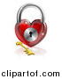 Vector Illustration of a 3d Red Shiny Heart Padlock and Gold Key with a Reflection by AtStockIllustration