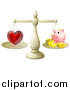 Vector Illustration of a 3d Scale Weighing Love and a Piggy Bank by AtStockIllustration