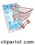 Vector Illustration of a 3d Shopping Cart Emerging from a Touch Screen Smart Phone by AtStockIllustration
