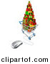 Vector Illustration of a 3d Shopping Cart Filled with Christmas Presents Connected to a Computer Mouse by AtStockIllustration