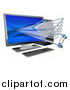 Vector Illustration of a 3d Shopping Cart Flying Through a Desktop Computer Screen by AtStockIllustration