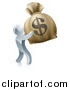 Vector Illustration of a 3d Silver Man Holding up a Large Dollar Money Bag by AtStockIllustration