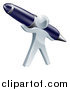 Vector Illustration of a 3d Silver Man Holding up a Pen by AtStockIllustration