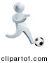 Vector Illustration of a 3d Silver Man Playing Soccer by AtStockIllustration