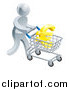 Vector Illustration of a 3d Silver Man Pushing a Euro in a Shopping Cart by AtStockIllustration