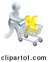 Vector Illustration of a 3d Silver Man Pushing a Percent Symbol in a Shopping Cart by AtStockIllustration