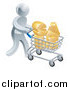 Vector Illustration of a 3d Silver Man Pushing SALE in a Shopping Cart by AtStockIllustration