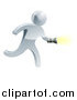 Vector Illustration of a 3d Silver Man Running with a Flashlight by AtStockIllustration