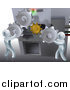 Vector Illustration of a 3d Silver Men Adjusting Gear Cogs on a Machine by AtStockIllustration