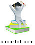 Vector Illustration of a 3d Silver Person Graduate Cheering with a Diploma and Sitting on a Stack of Books by AtStockIllustration