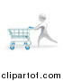 Vector Illustration of a 3d Silver Person Pushing a Shopping Cart by AtStockIllustration