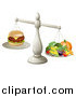 Vector Illustration of a 3d Silver Scale Comparing a Cheeseburger As Better Than Produce by AtStockIllustration