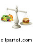 Vector Illustration of a 3d Silver Scale Comparing a Cheeseburger to Produce by AtStockIllustration