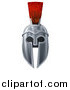 Vector Illustration of a 3d Silver Trojan Spartan Helmet with a Red Mohawk from the Front by AtStockIllustration
