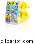 Vector Illustration of a 3d Smart Phone with App Icons Leaning Against a Gold Dollar Symbol by AtStockIllustration