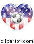 Vector Illustration of a 3d Soccer Ball over an American Flag Heart and Burst of Fireworks by AtStockIllustration