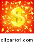 Vector Illustration of a 3d Sparkling Gold Dollar Symbol and Star Burst over Red by AtStockIllustration