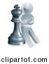 Vector Illustration of a 3d Strategic Silver Man Leaning Against a King Chess Piece by AtStockIllustration