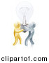 Vector Illustration of a 3d Team of Gold and Silver Men Carrying a Light Bulb by AtStockIllustration