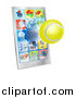 Vector Illustration of a 3d Tennis Ball Flying Through and Breaking a Smart Phone Screen by AtStockIllustration