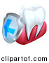 Vector Illustration of a 3d White Tooth and Gums with a Blue and Silver Protective Dental Shield by AtStockIllustration