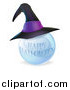 Vector Illustration of a 3d Witch Hat on a Happy Halloween Crystal Ball by AtStockIllustration
