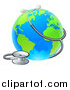 Vector Illustration of a 3d World Earth Globe with a Stethoscope by AtStockIllustration