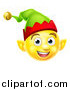 Vector Illustration of a 3d Yellow Christmas Elf Smiley Emoji Emoticon Face by AtStockIllustration