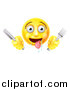 Vector Illustration of a 3d Yellow Hungry Male Smiley Emoji Emoticon Holding a Knife and Fork by AtStockIllustration