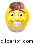 Vector Illustration of a 3d Yellow Male Smiley Emoji Emoticon Face Cupcake by AtStockIllustration