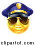 Vector Illustration of a 3d Yellow Male Smiley Emoji Emoticon Face Police Officer Wearing Sunglasses by AtStockIllustration